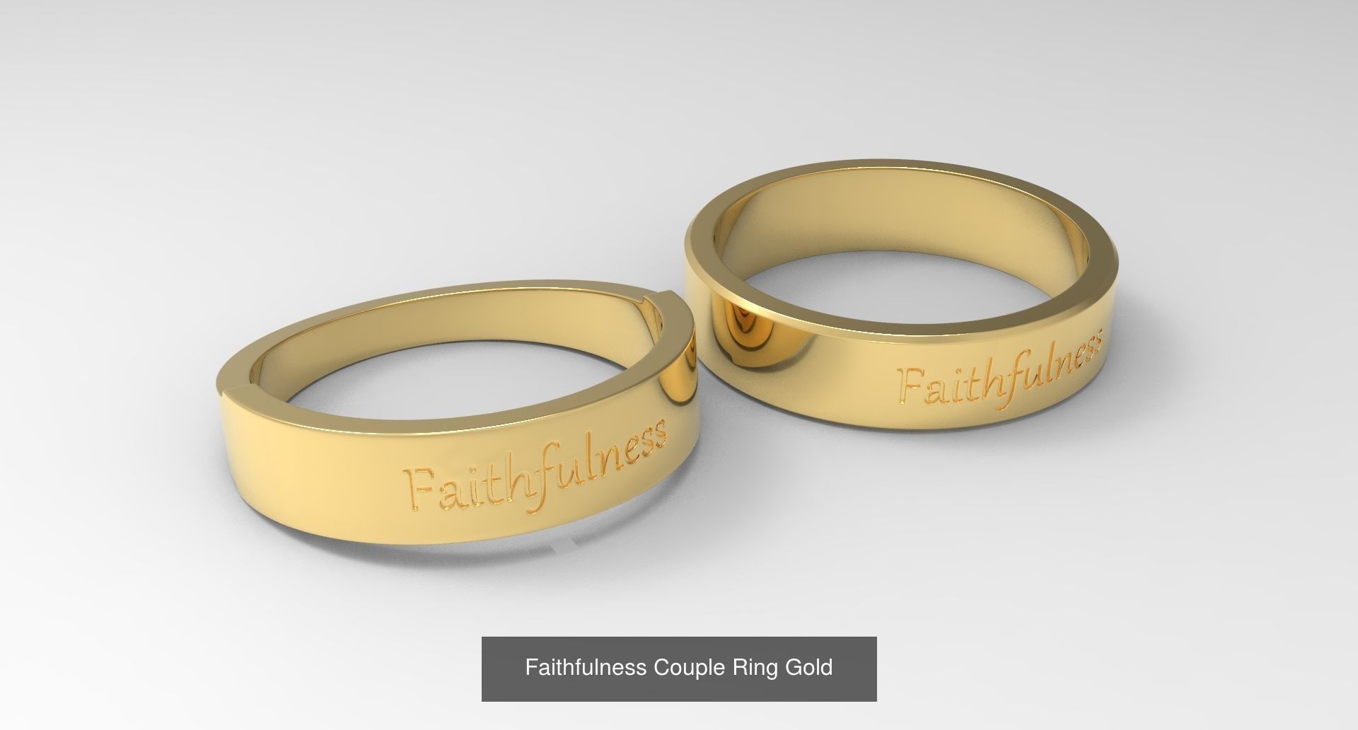 Couple Finger Rings with Fruit of Holy Spirit Gold 3D Model Collection_7