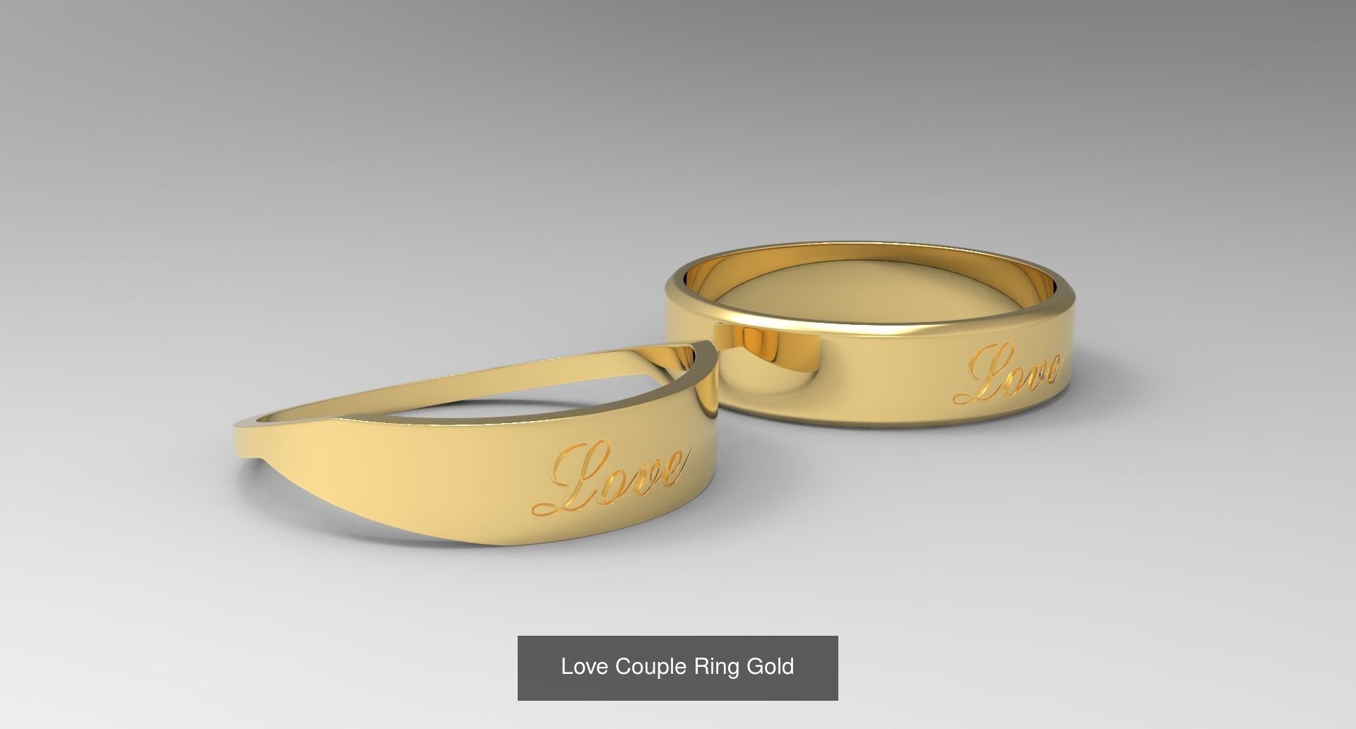 Couple Finger Rings with Fruit of Holy Spirit Gold 3D Model Collection_1