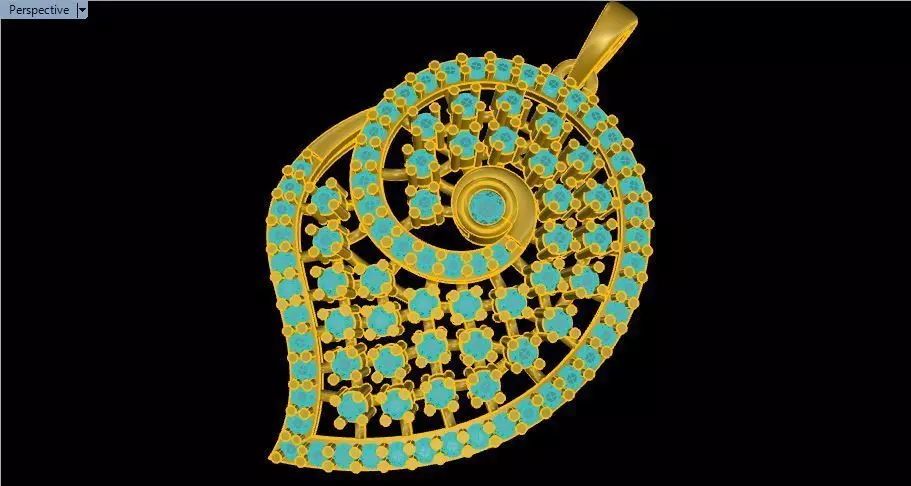 PENDANT gold with turquoise stones Free 3D print model