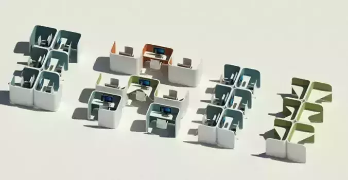 revit PodWork - Workstation families 3D model