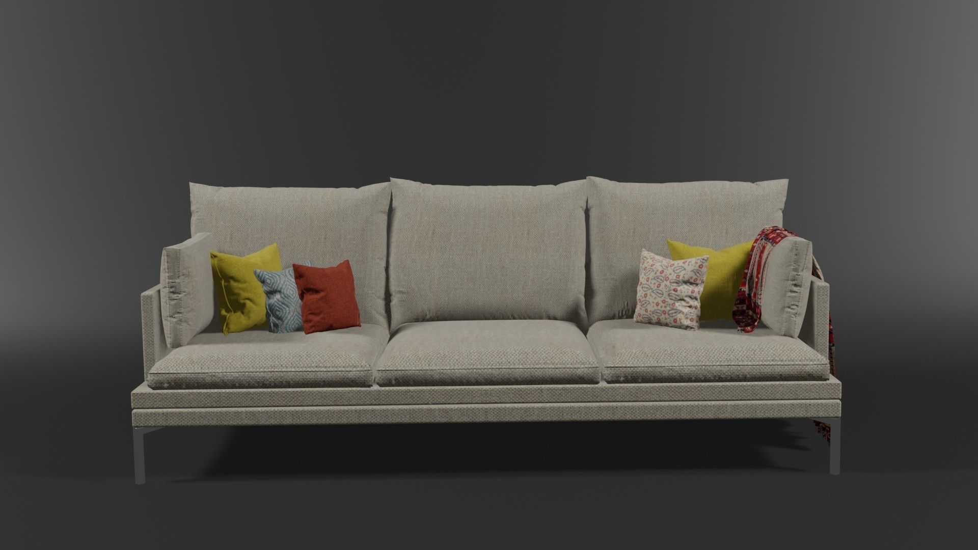 couch sofa with pillows 3D model_1