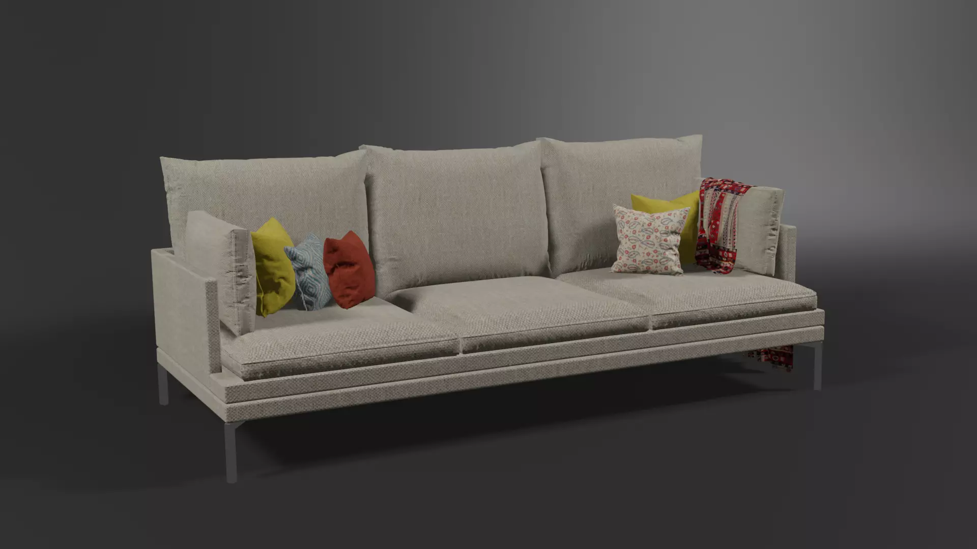 couch sofa with pillows 3D model_0