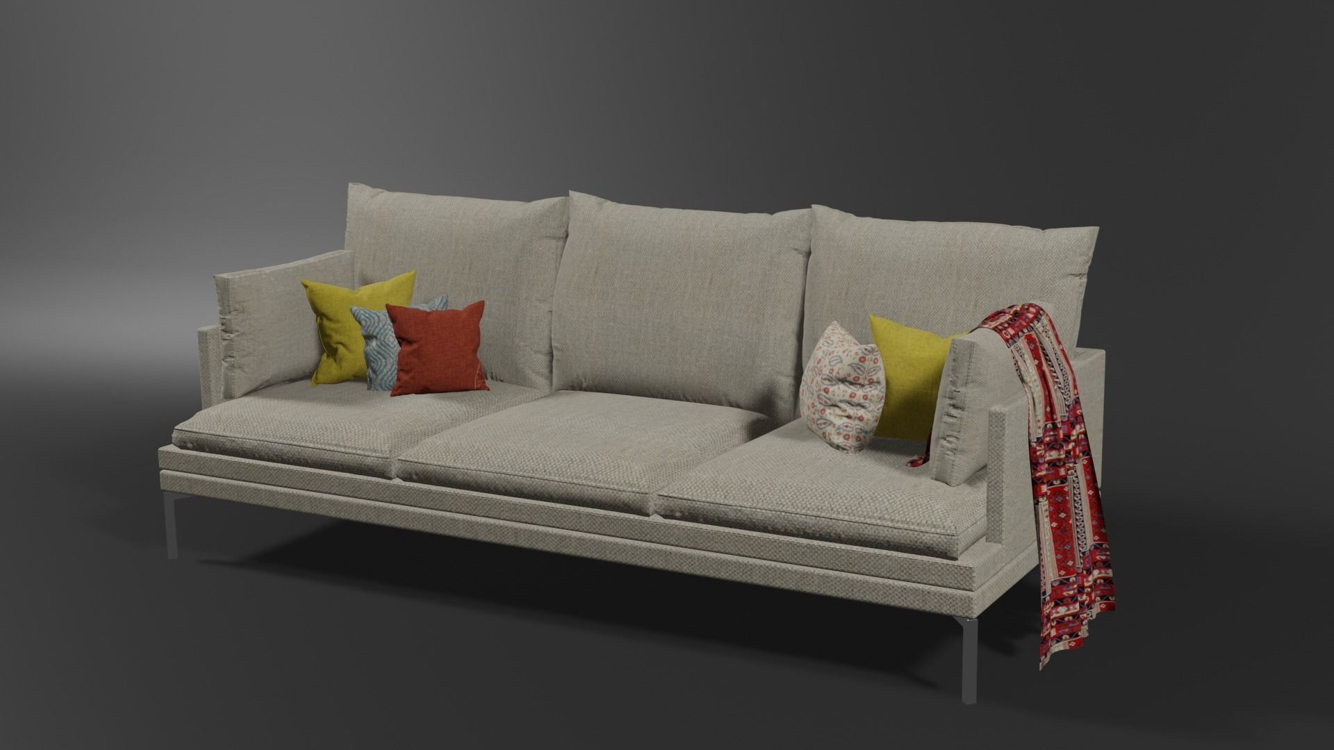 couch sofa with pillows 3D model_2