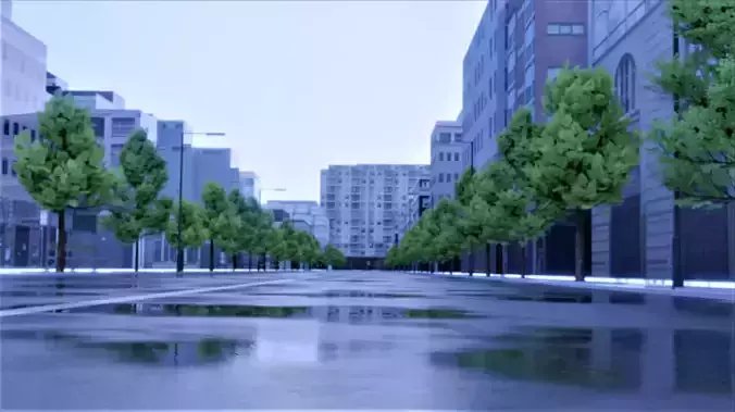 Landscape Model 3D city street with trees and buildings Free low-poly 3D model