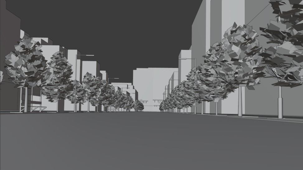 Landscape Model 3D city street with trees and buildings Free low-poly 3D model_1