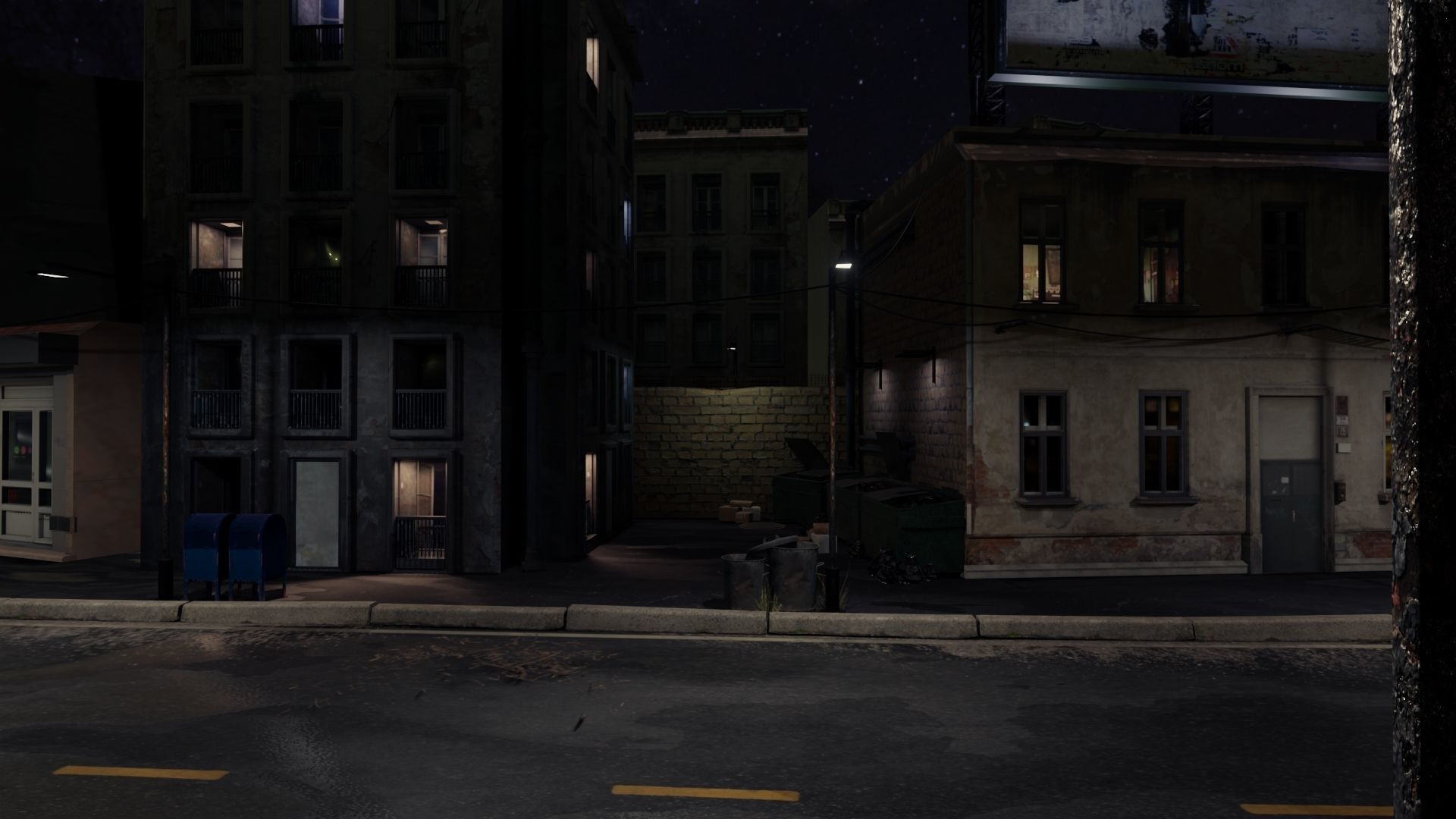 Atmospheric Night city street scene Low-poly 3D model_4
