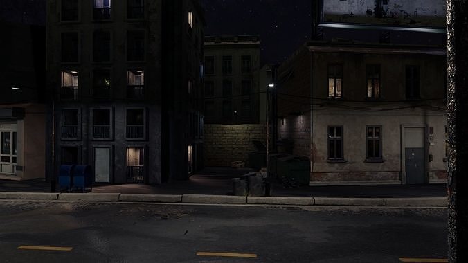 Atmospheric Night city street scene Low-poly 3D model 4