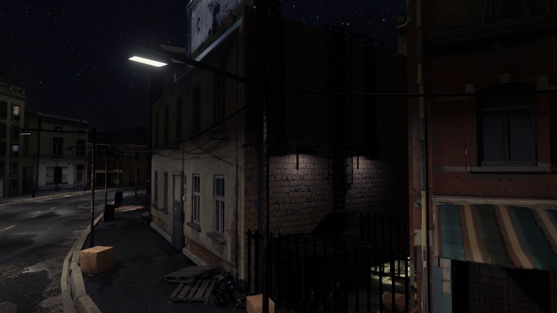 Atmospheric Night city street scene Low-poly 3D model_9