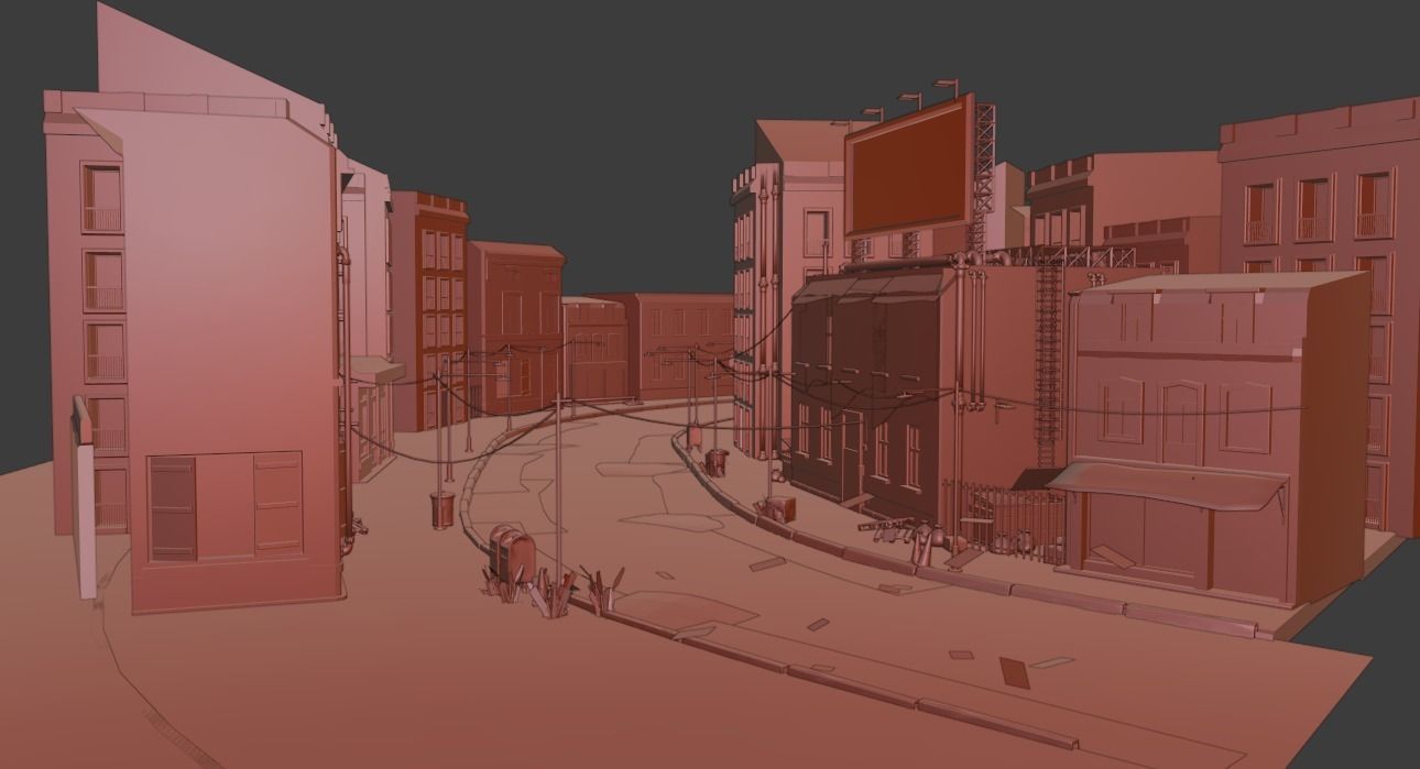 Atmospheric Night city street scene Low-poly 3D model_14