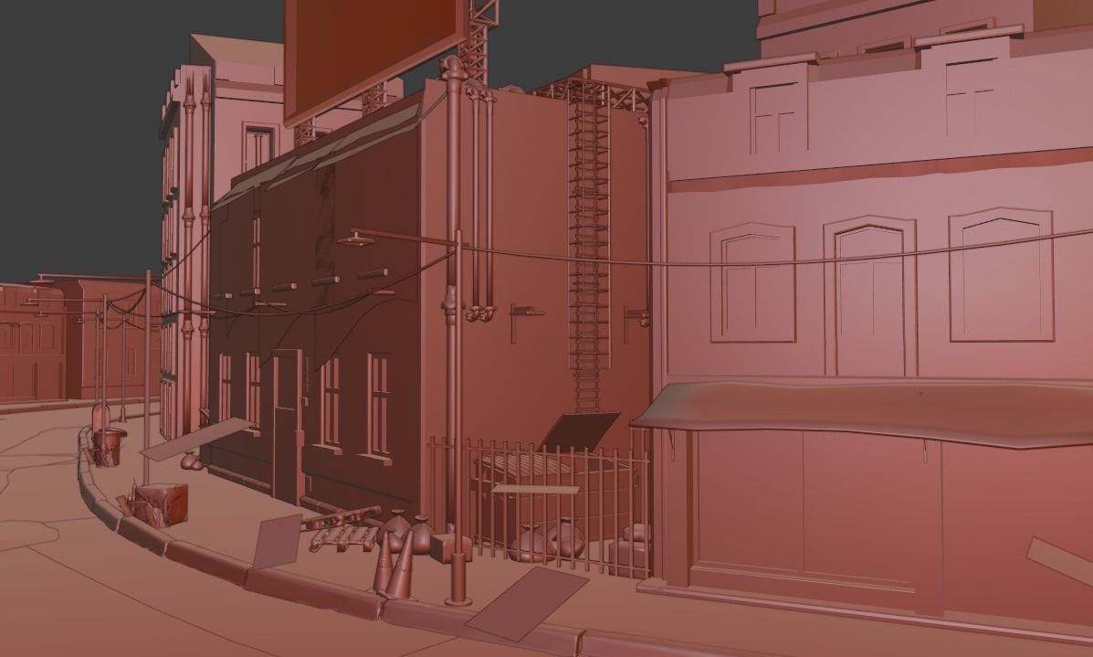 Atmospheric Night city street scene Low-poly 3D model_15