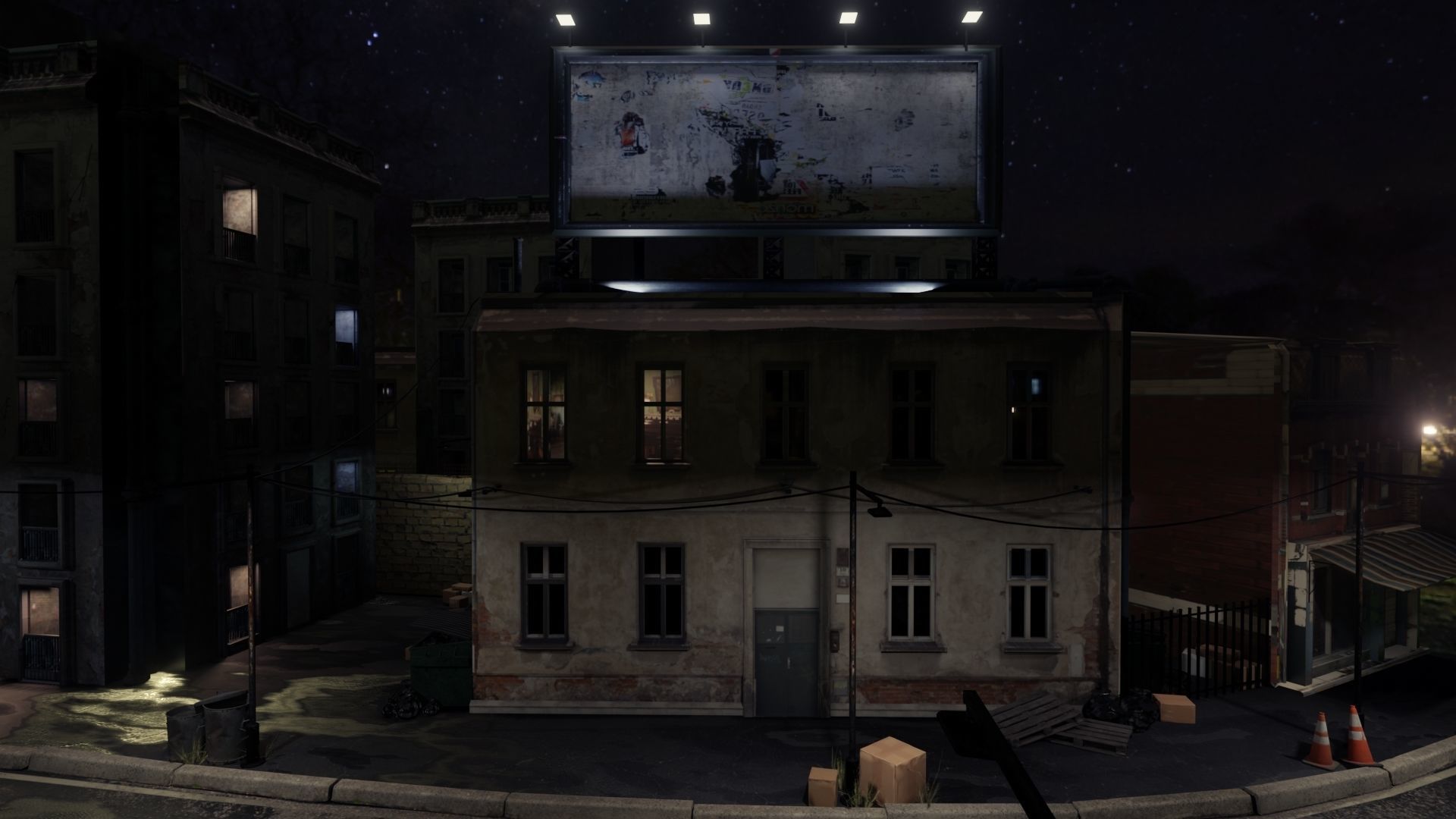 Atmospheric Night city street scene Low-poly 3D model_10