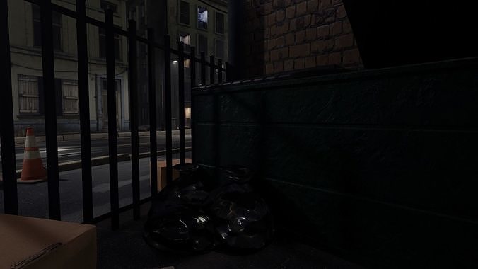 Atmospheric Night city street scene Low-poly 3D model 6