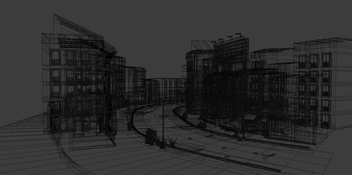 Atmospheric Night city street scene Low-poly 3D model_13