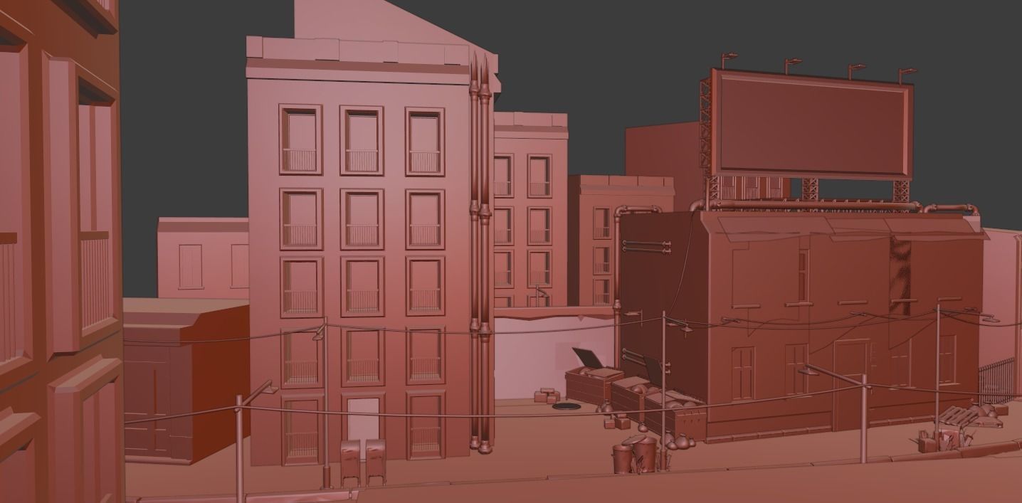 Atmospheric Night city street scene Low-poly 3D model_16