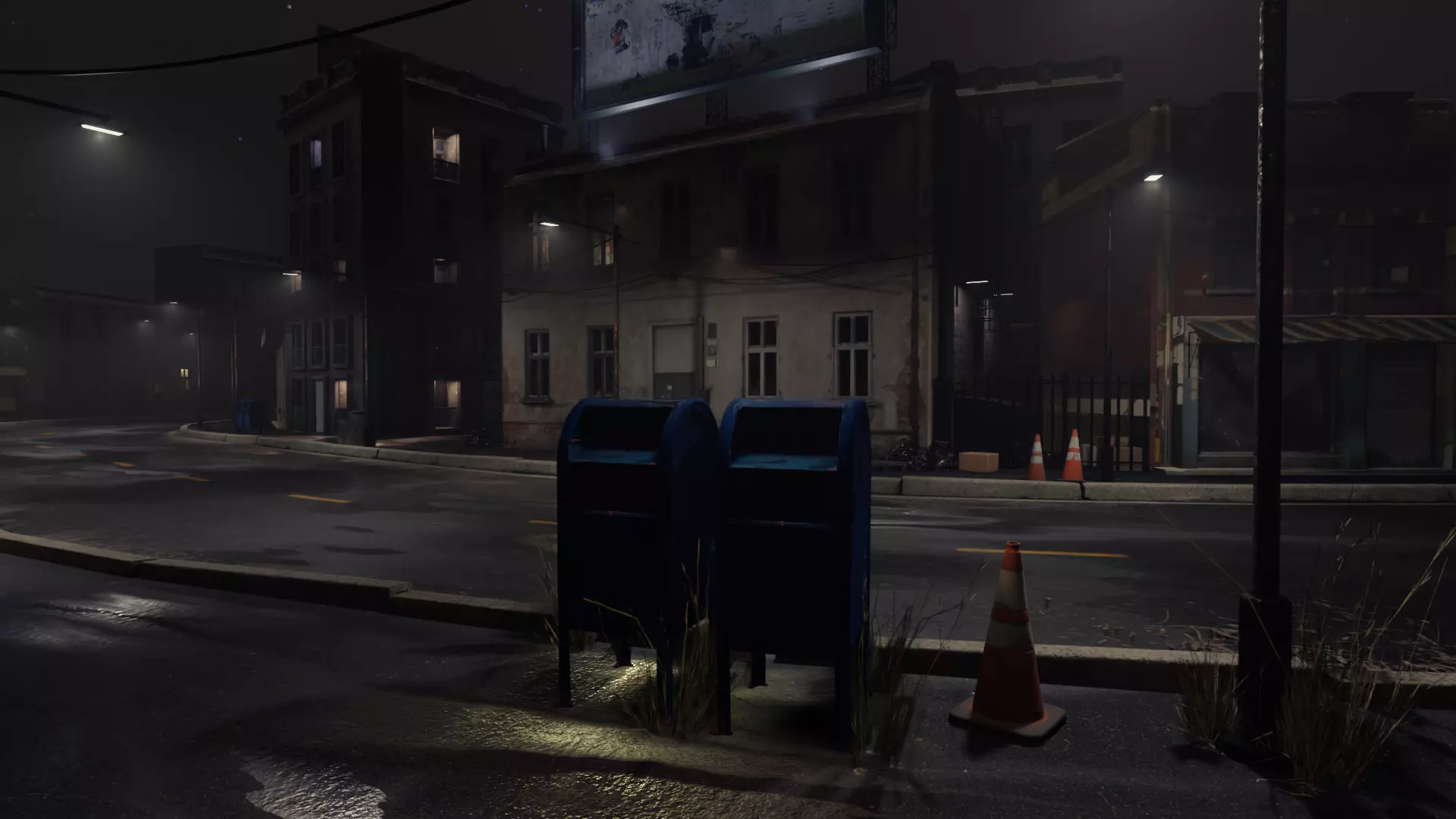 Atmospheric Night city street scene Low-poly 3D model_0