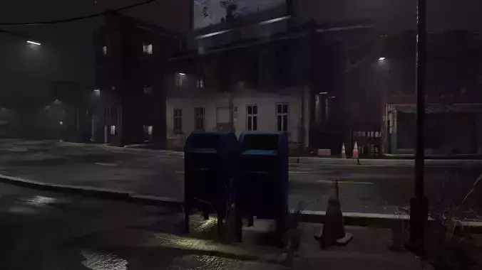 Atmospheric Night city street scene Low-poly 3D model