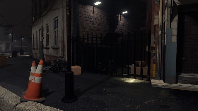 Atmospheric Night city street scene Low-poly 3D model 5