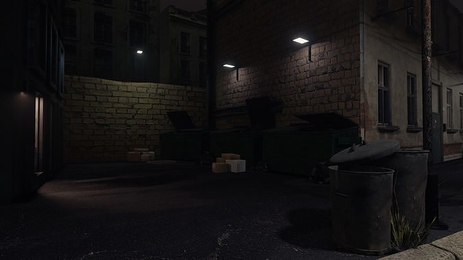 Atmospheric Night city street scene Low-poly 3D model 7