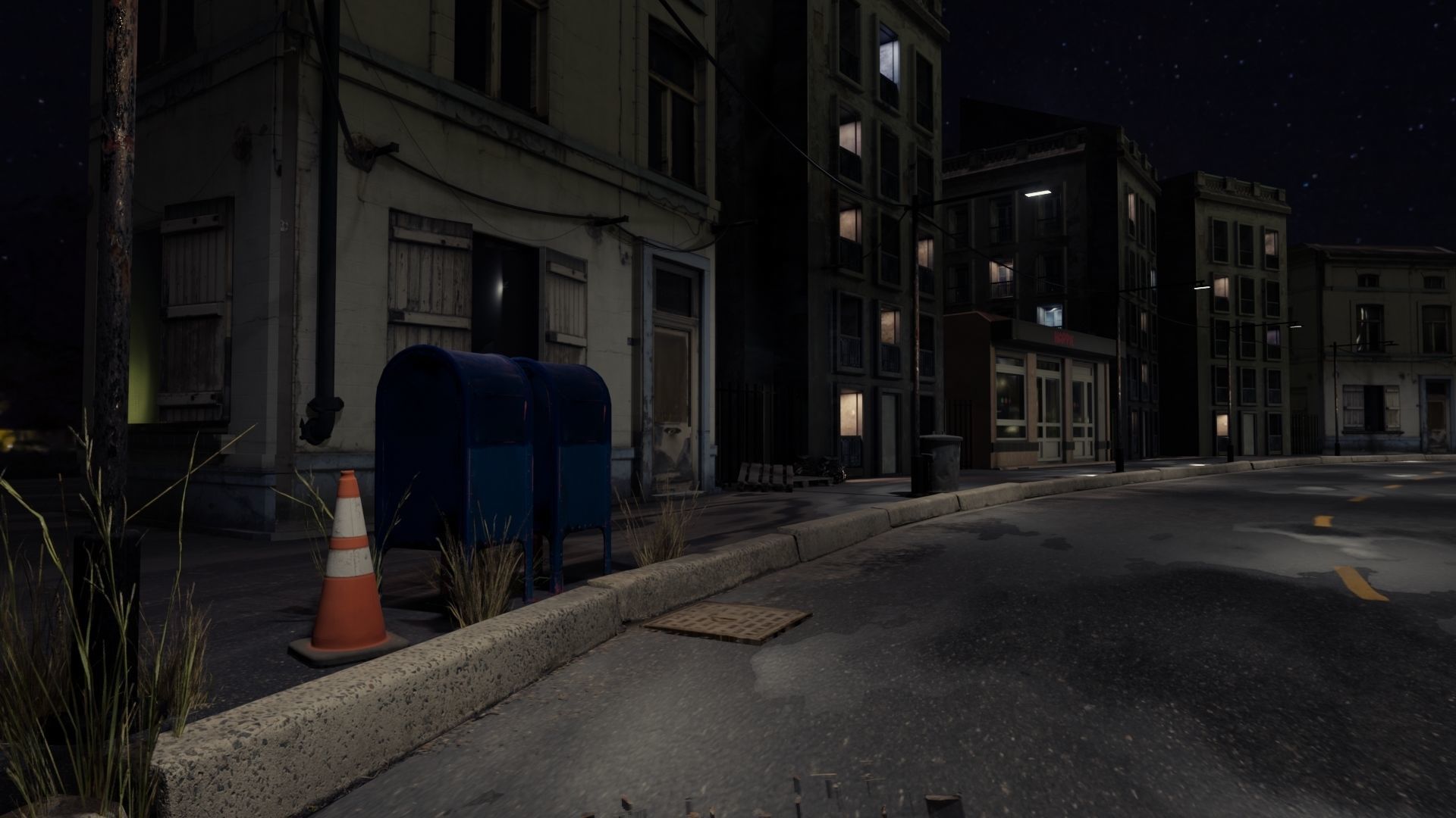 Atmospheric Night city street scene Low-poly 3D model_11