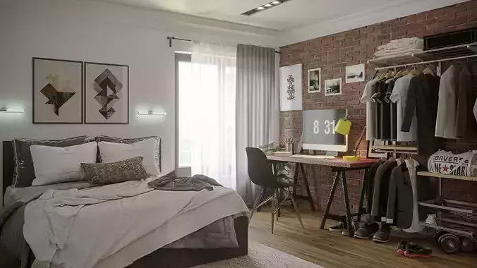 Interior bedroom scene 