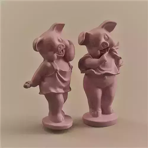 2 cochons pair of mouse figurines 3D print model