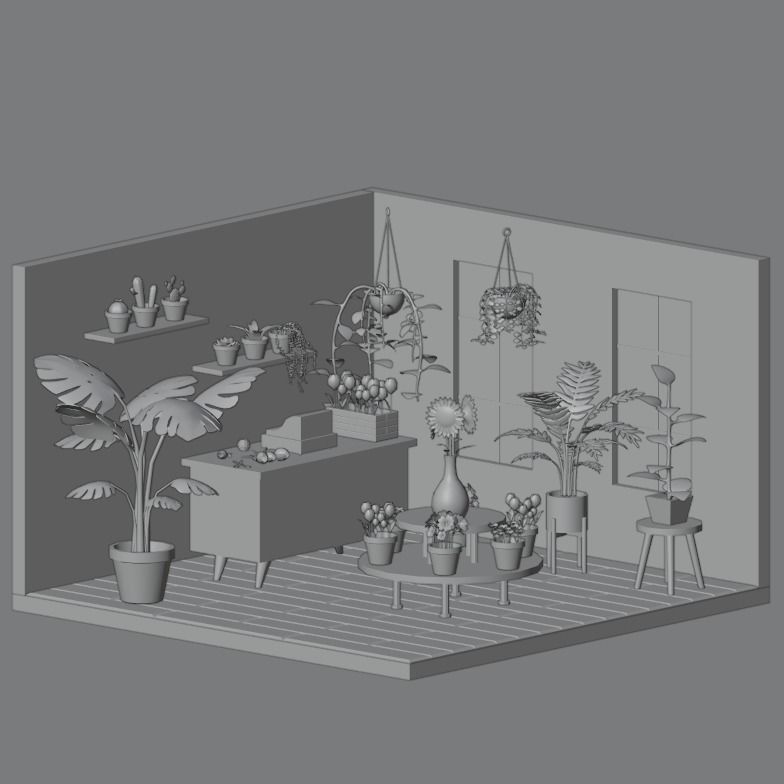 Flower shop Low-poly 3D model_1