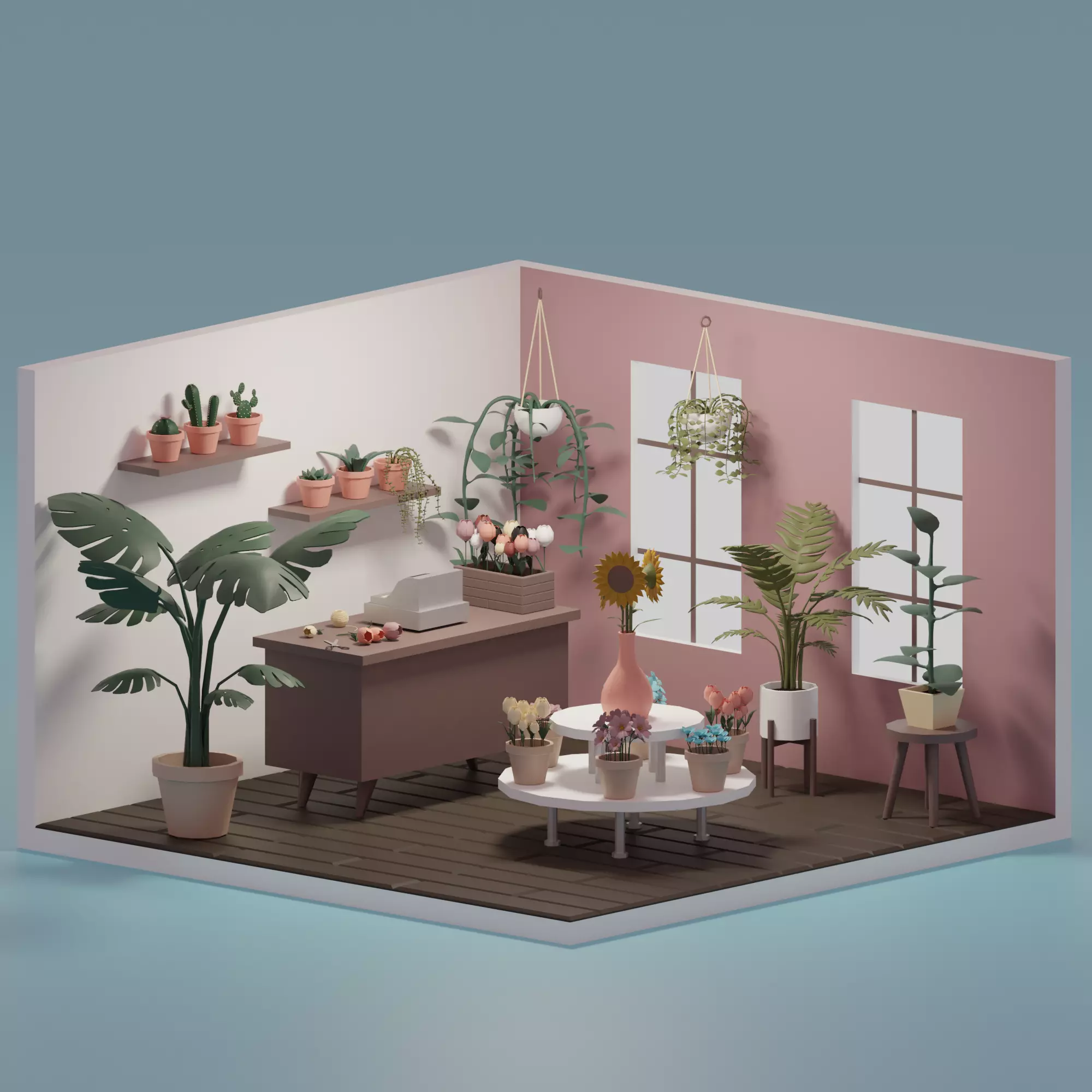 Flower shop Low-poly 3D model_0