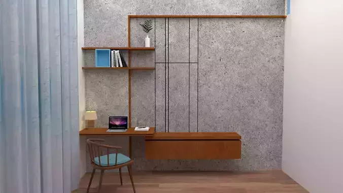 TV UNIT AND STUDY UNIT Low-poly 3D model