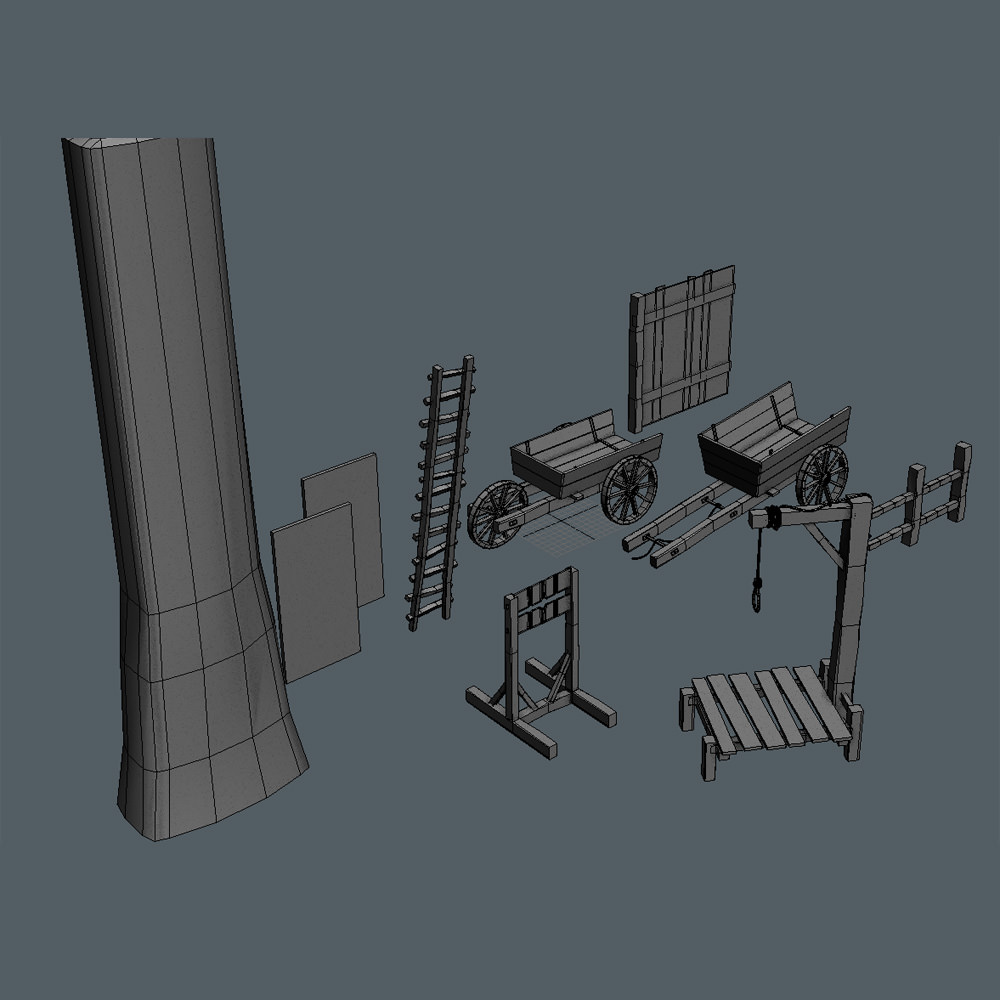 15 Medieval Buildings and 12 Props for Games Low-poly 3D model_36