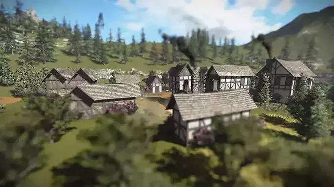 15 Medieval Buildings and 12 Props for Games Low-poly 3D model