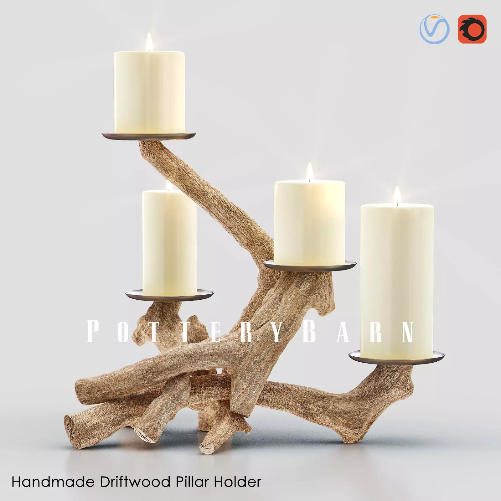 HANDMADE Driftwood Pillar Holder 3D model_0