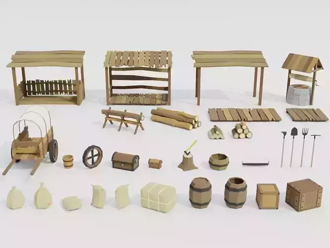 Low poly props set Low-poly 3D model