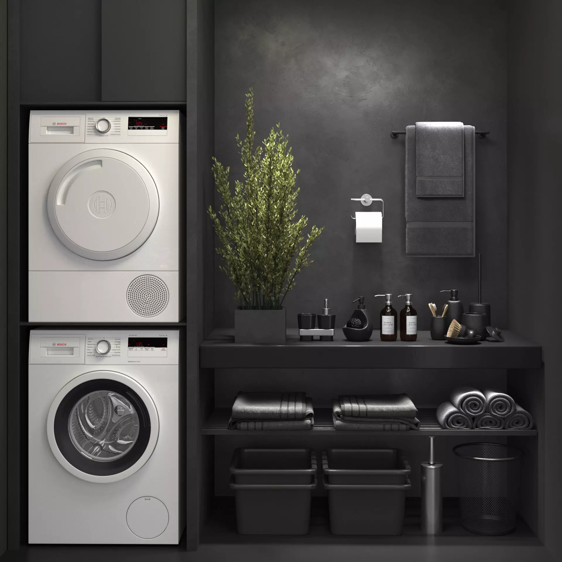 Dark bathroom accessories 3D model