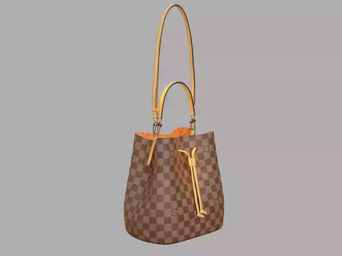 Louis Vuitton Neonoe MM Bag Damier Ebene Saffron Yellow Leather Low-poly 3D model