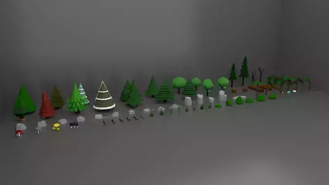 Lowpoly Trees Flower Rocks Assets Pack