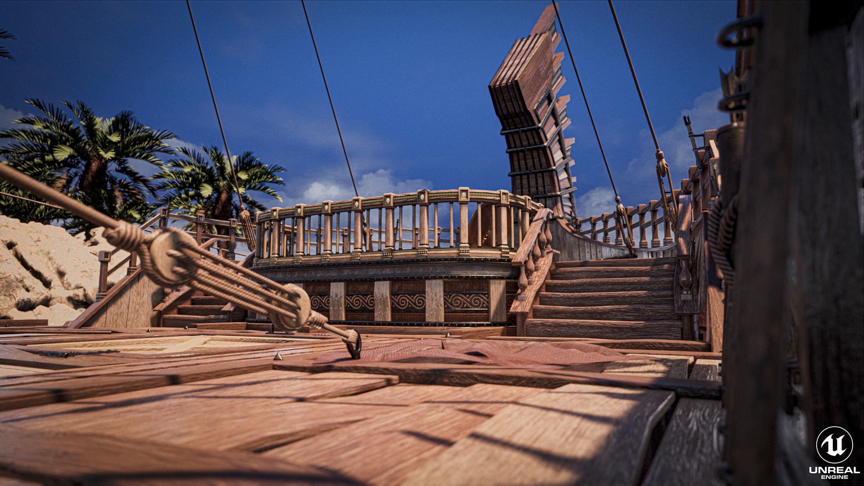 High Quality Antique Trireme Ship  with interior  Low-poly 3D model_26