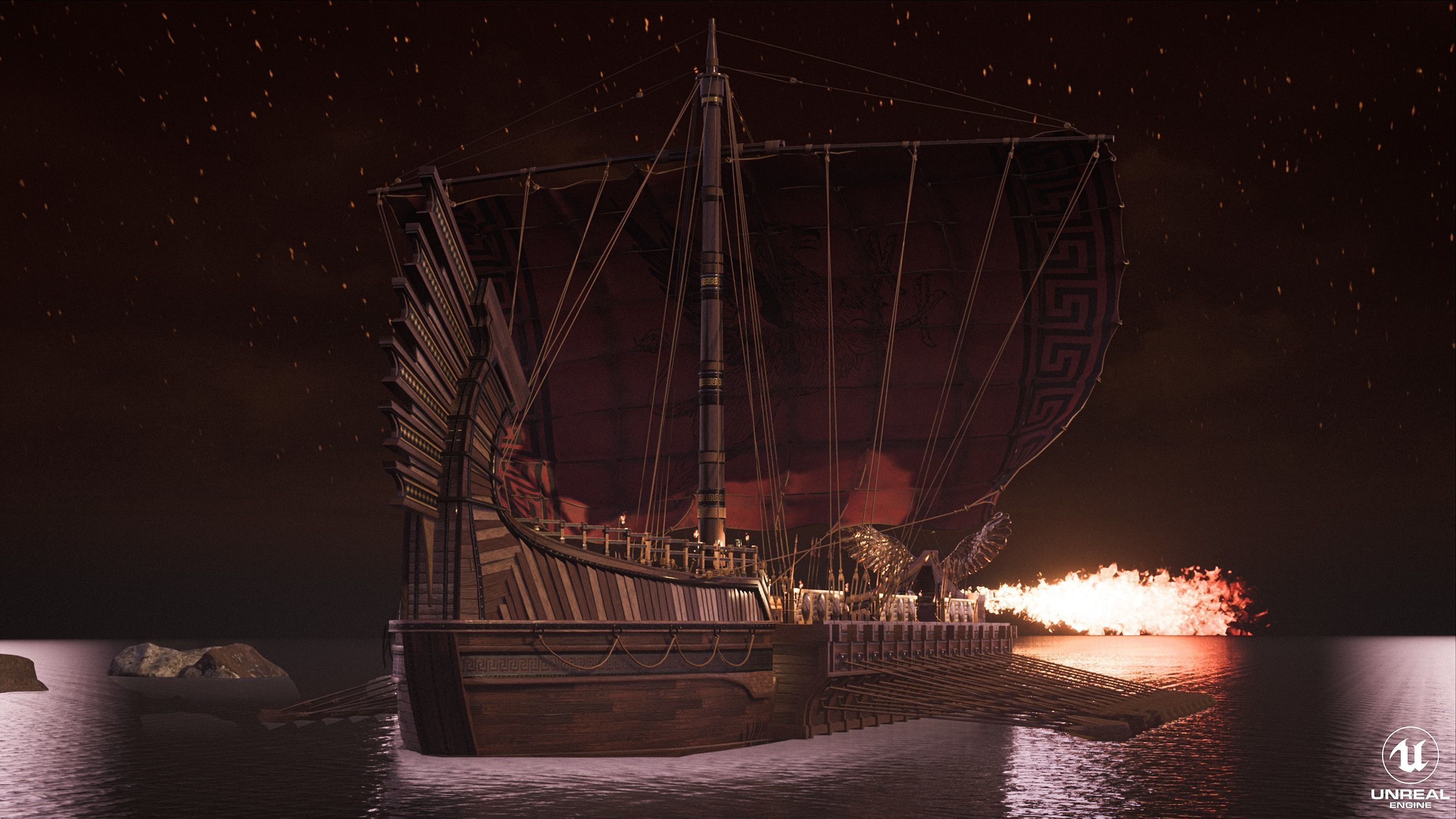 High Quality Antique Trireme Ship  with interior  Low-poly 3D model_29