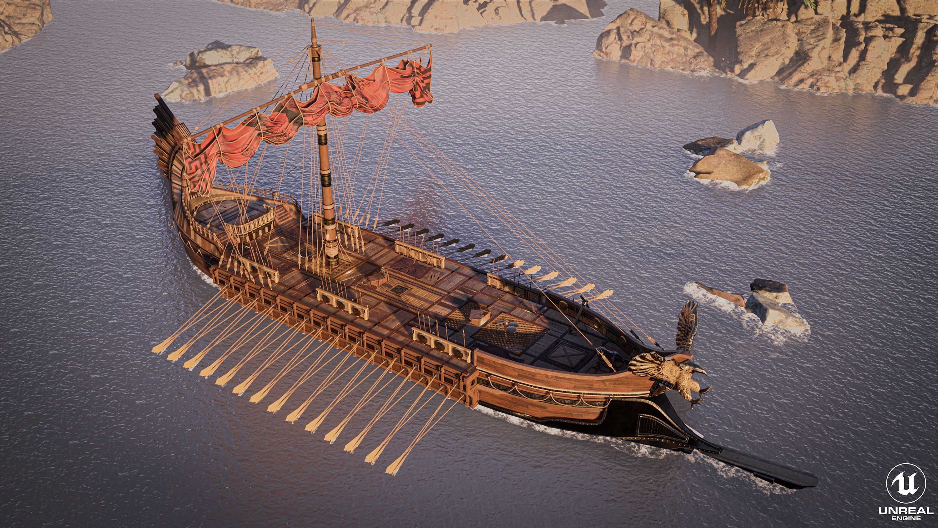 High Quality Antique Trireme Ship  with interior  Low-poly 3D model_15