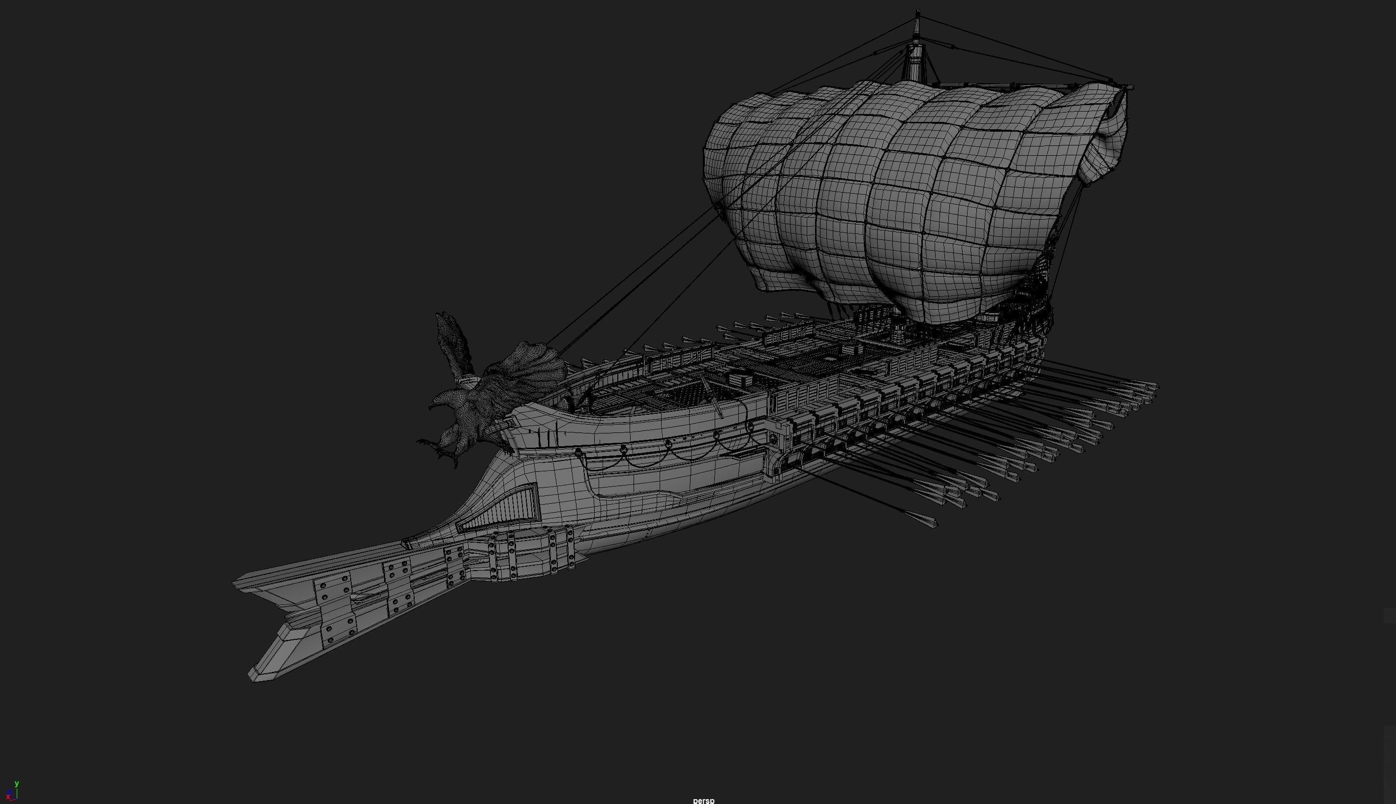 High Quality Antique Trireme Ship  with interior  Low-poly 3D model_35