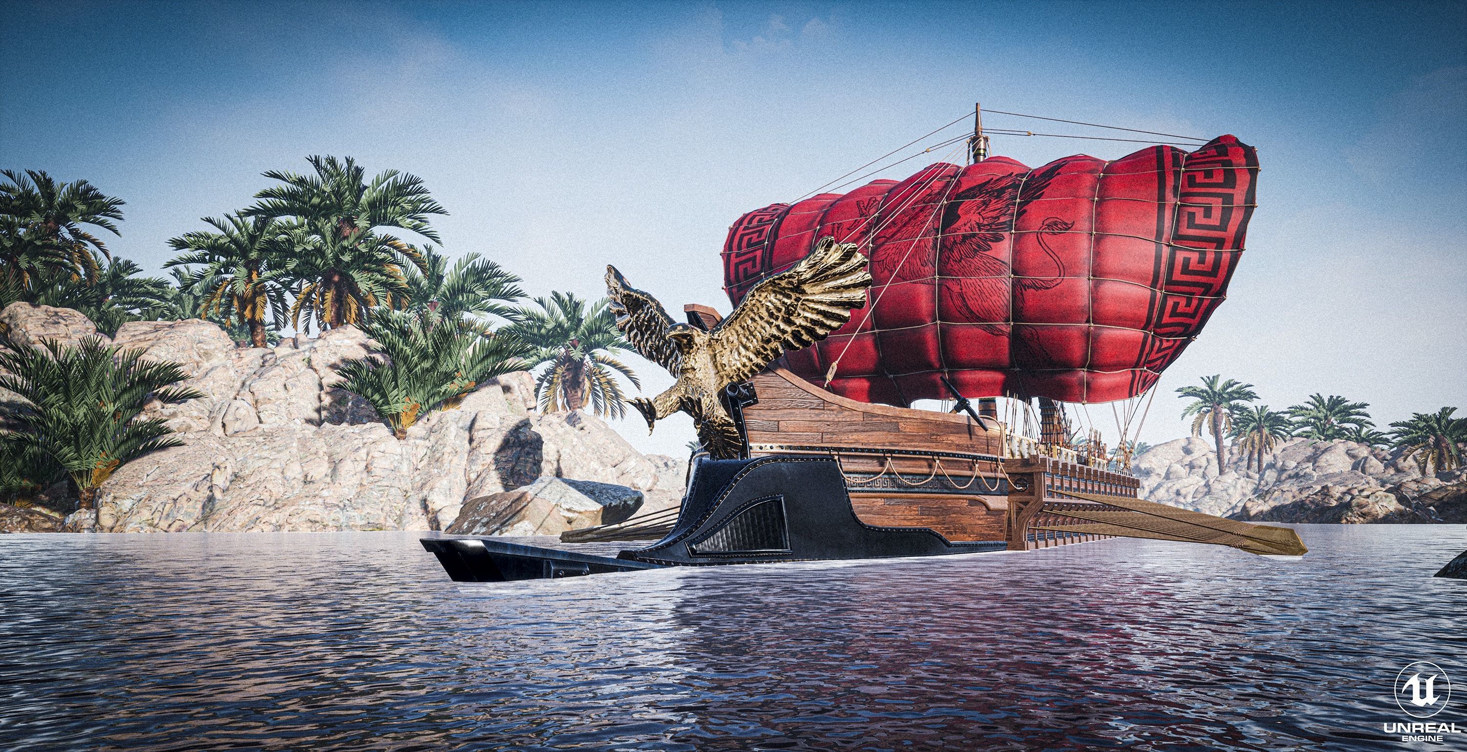 High Quality Antique Trireme Ship  with interior  Low-poly 3D model_22