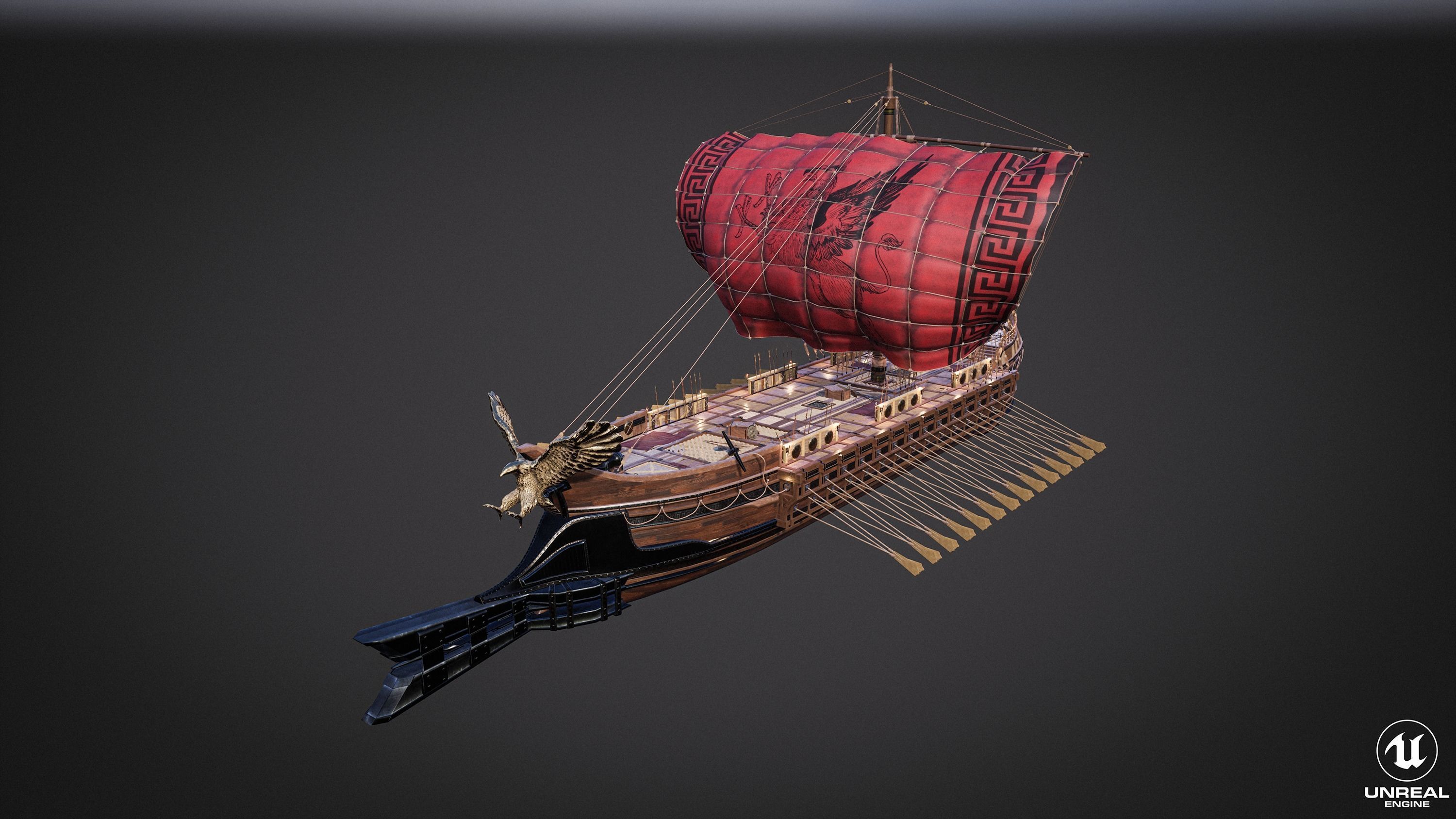 High Quality Antique Trireme Ship  with interior  Low-poly 3D model_33