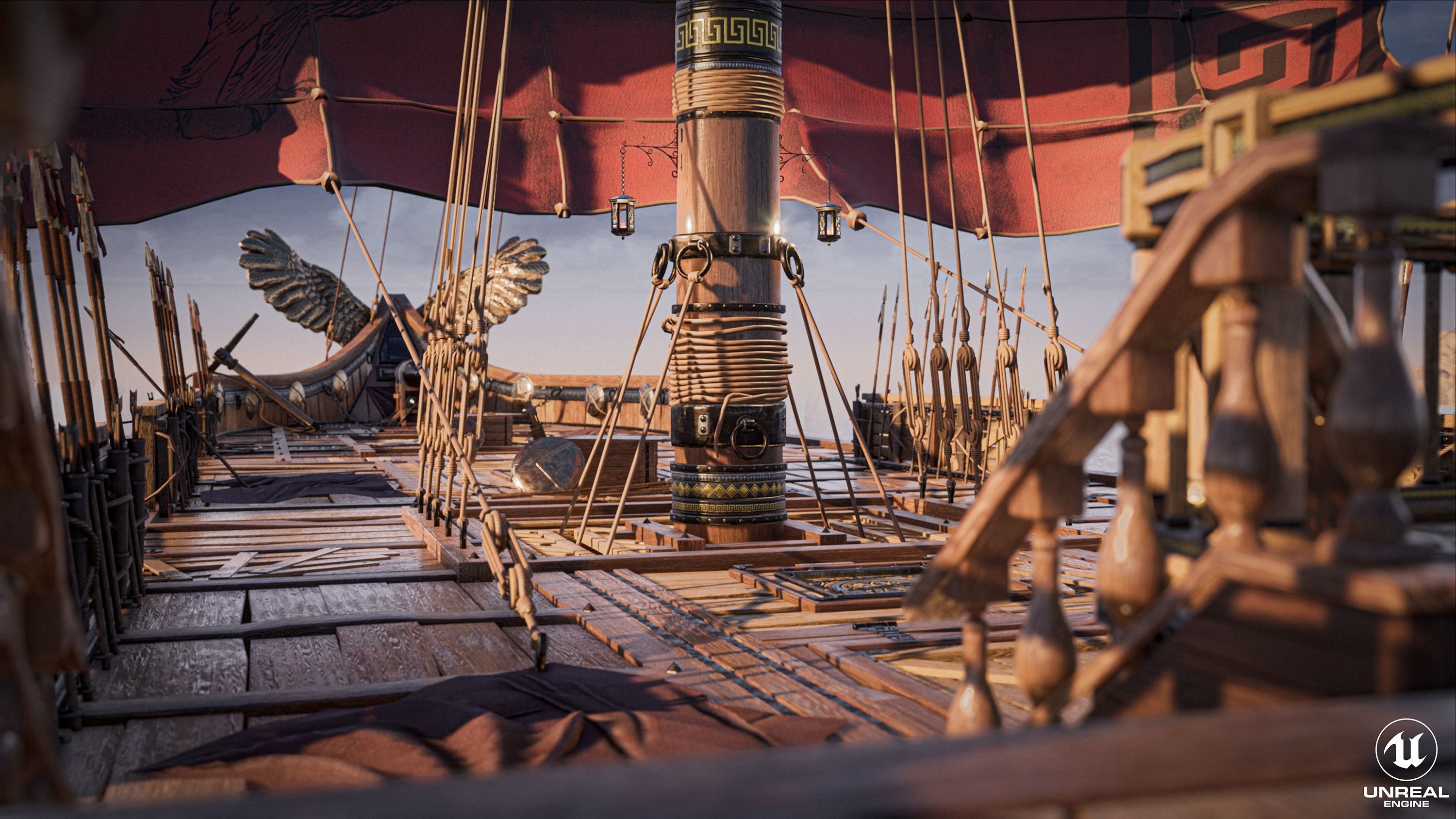 High Quality Antique Trireme Ship  with interior  Low-poly 3D model_10