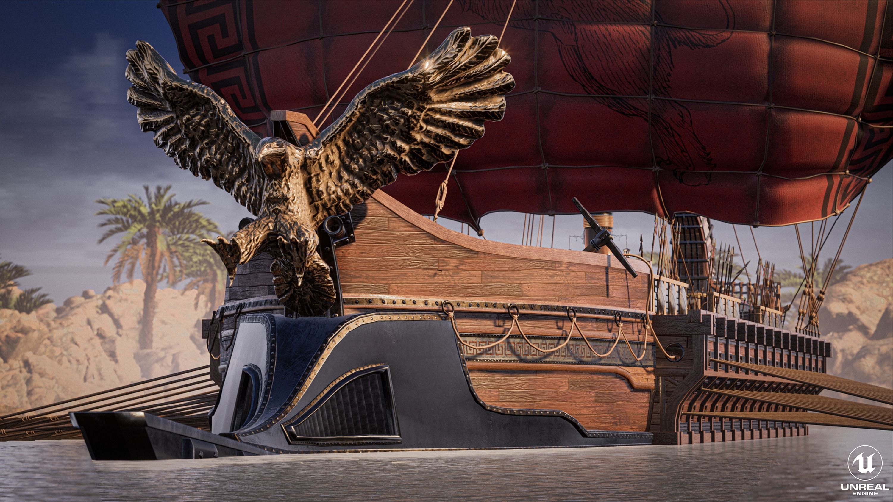 High Quality Antique Trireme Ship  with interior  Low-poly 3D model_8