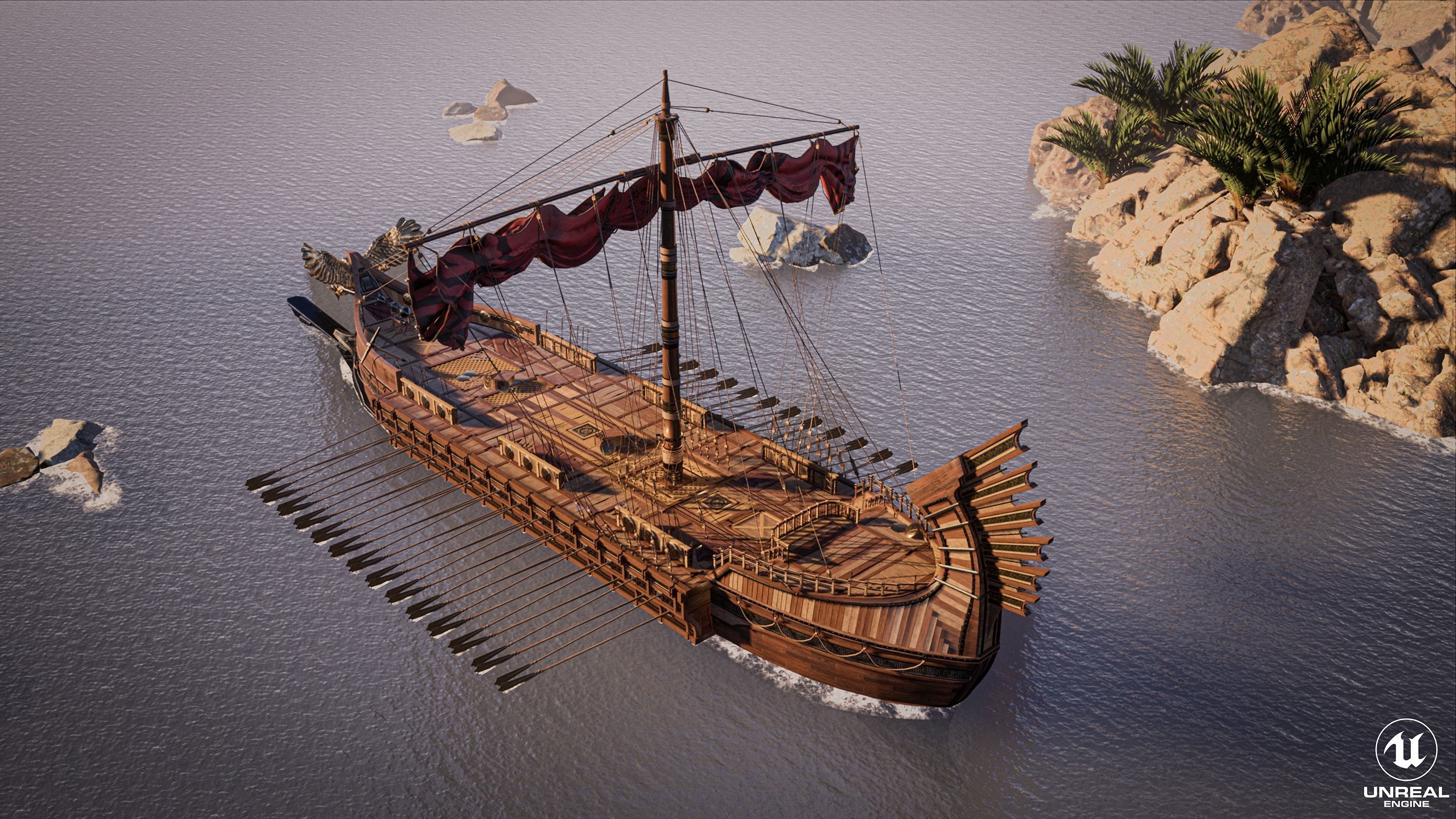 High Quality Antique Trireme Ship  with interior  Low-poly 3D model_21
