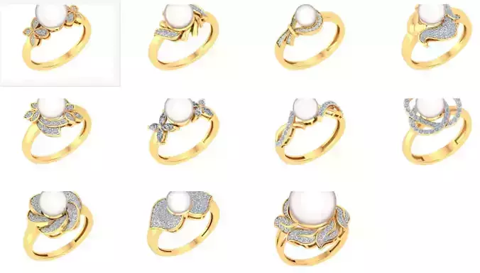 11 Women pearl ring earrings pendant 3dm render 