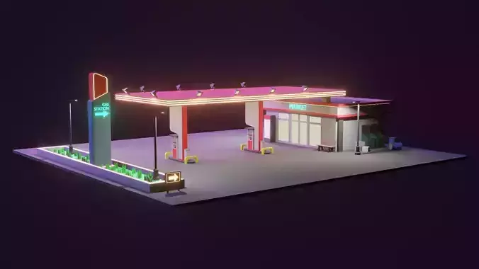 Low Poly Gas Station  3D Model Low-poly 3D model