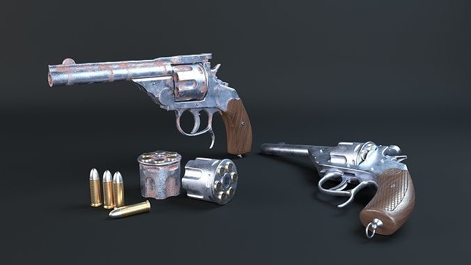 Revolver PBR tow texture set Low-poly 3D model