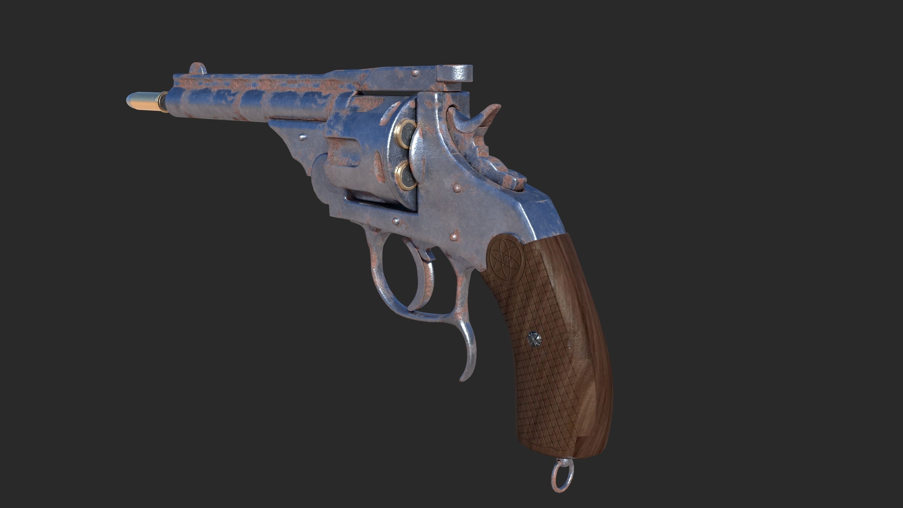 Revolver PBR tow texture set Low-poly 3D model_7