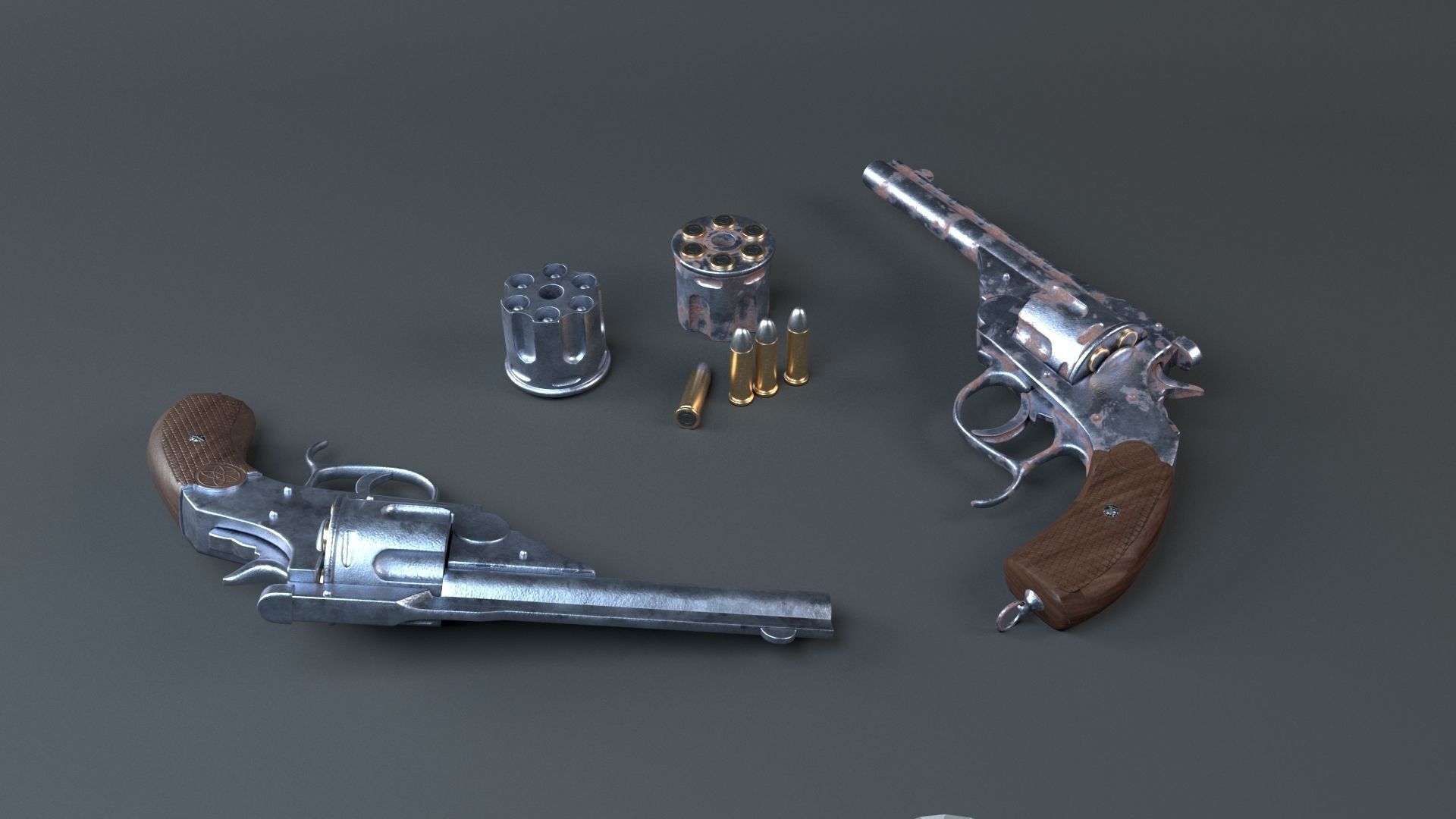 Revolver PBR tow texture set Low-poly 3D model_2