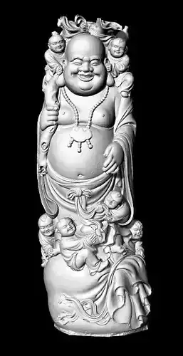 Buddha statue Maitreya with 6 kids